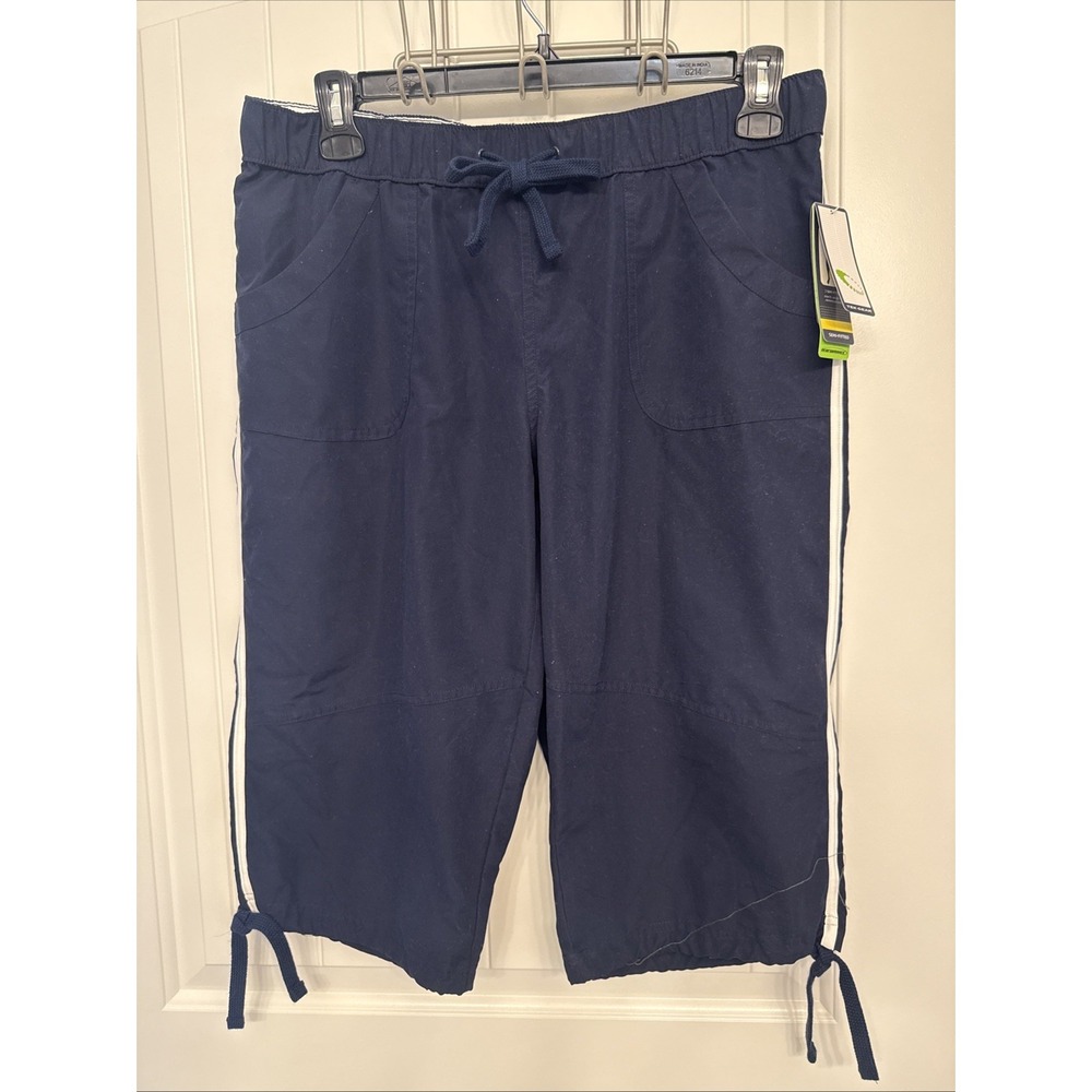 Woman's Tek Gear Navy Blue Capri Athletic Pants Tie Waist& Ankles Large NWT